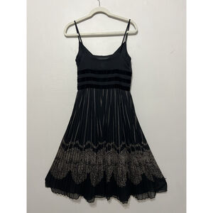 ANN TAYLOR LOFT PLEATED BLACK GOTHIC EMPIRE DARK ROMANTIC FAIRY EDGY DRESS 6